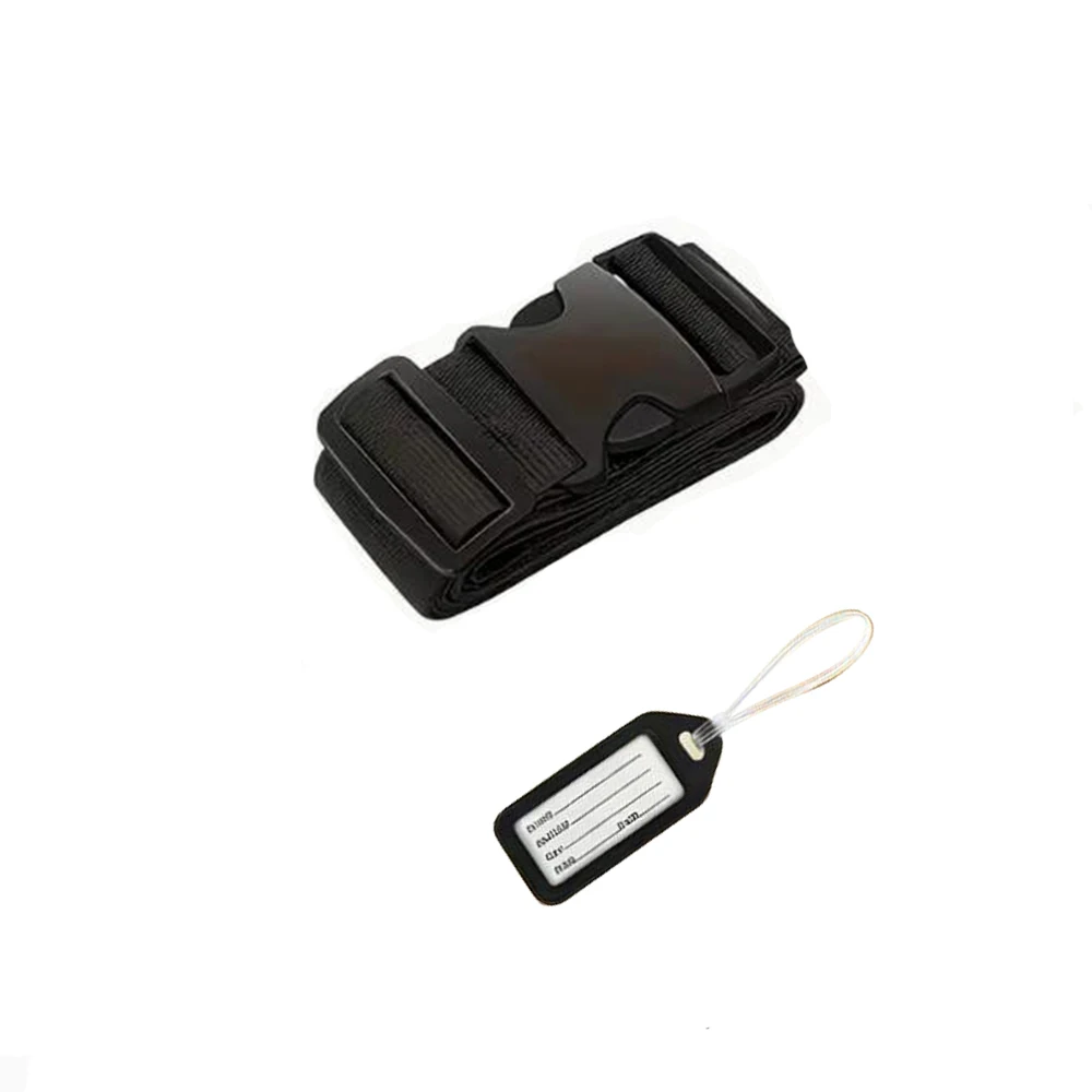 2Pcs/Set Travel Luggage Strap + Luggage Tag Set (1 Strap + 1 Luggage Tag) Travel Clothing Storage Strap, Outdoor Business Trip Clothing Storage Rope, Luggage Packing Strap, Travel Bag Fixing Strap, Luggage Accessories Strap