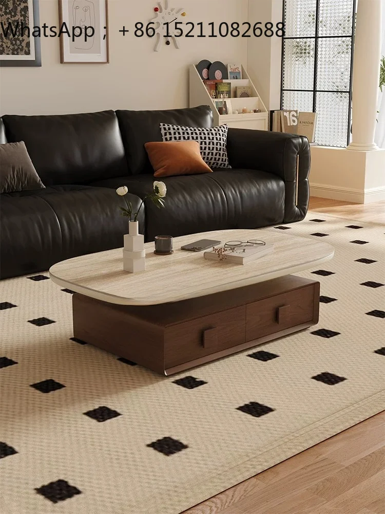 SCY travertine rock slab coffee table household small apartment contrasting color medium and ancient style storage coffee table