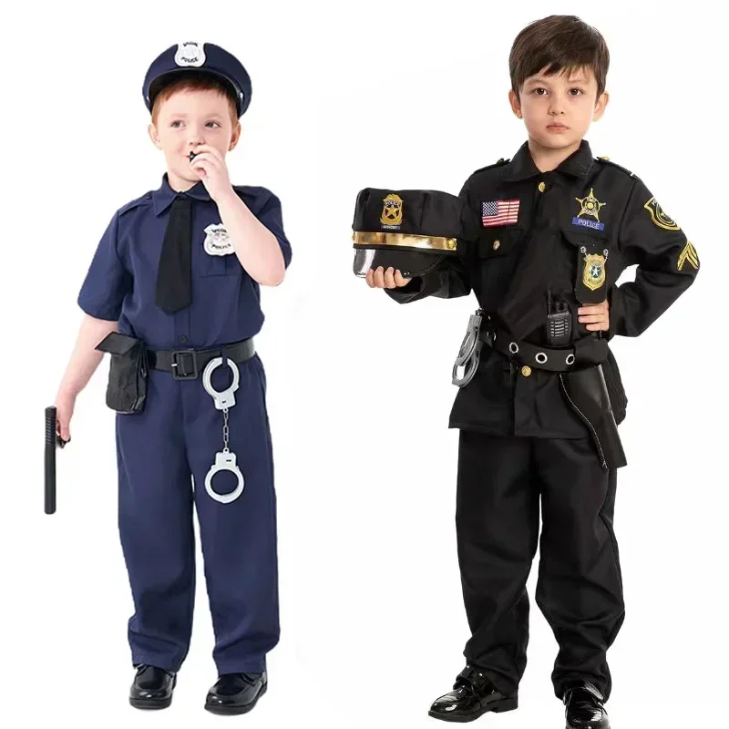 EE01 Bambino Poliziotto Costume Cosplay Ragazzi Ragazze Kid Uniforme della Polizia Poliziotti dell'esercito Abbigliamento Halloween Gioco di ruolo Festa Fantasia DIo0!