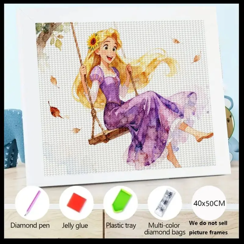 

1 шт. 5D набор алмазной живописи, радостная сказочная принцесса с длинными светлыми волосами на качелях, DIY Полная дрель Большой драгоценный камень Кристалл Diamo
