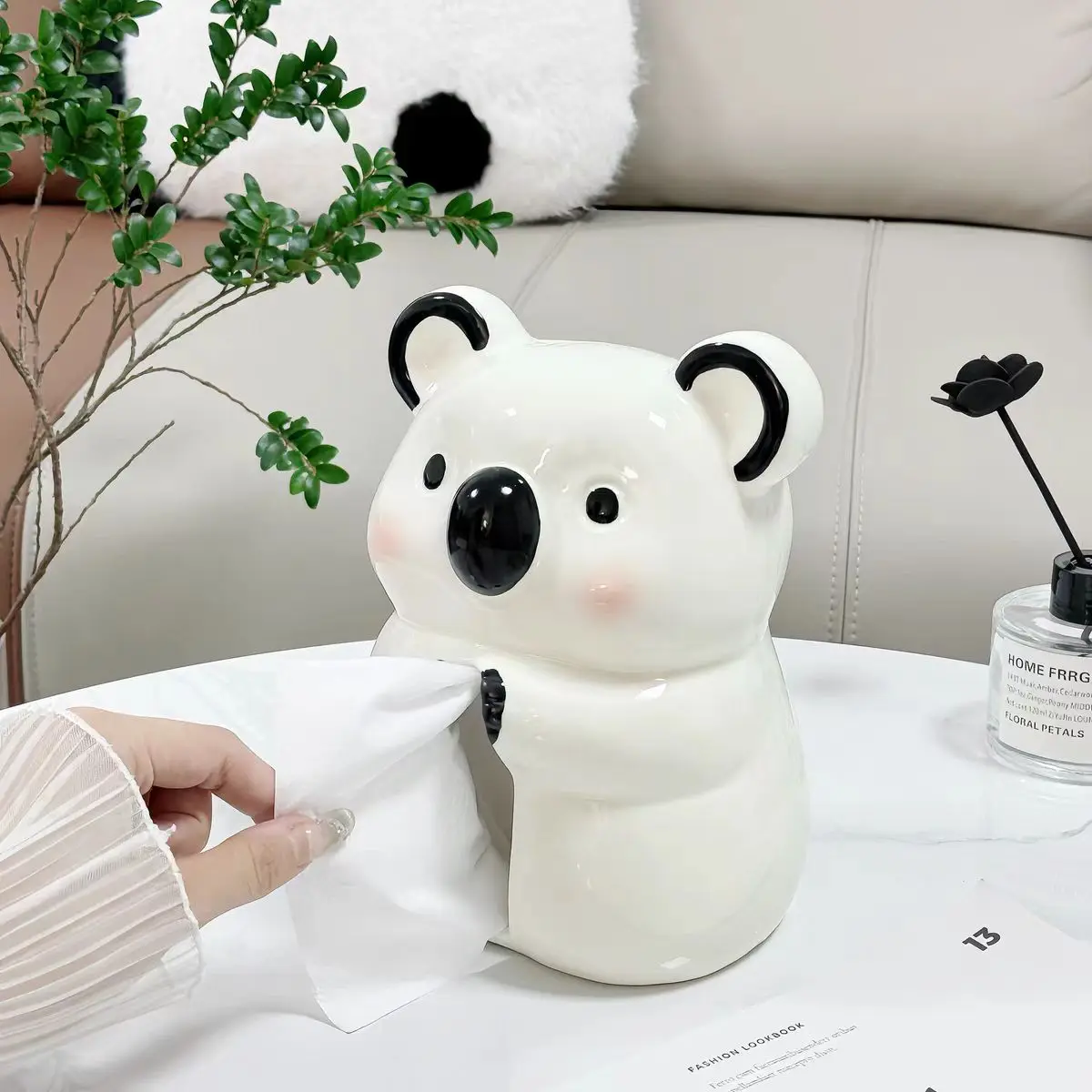 Koala sloth ceramic tissue box, high-end decoration for living room, creative home furnishings, living room tea paper box