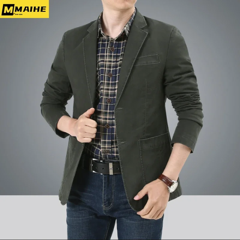 Fall 2023 Luxury Jacket for men High quality New suit collar Denim Jacket Vintage Fashion Clothing Business V-neck men\'s coat