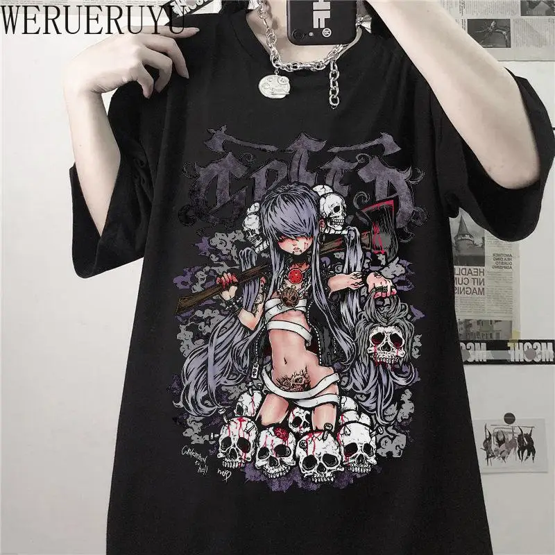 Camiseta estampada de Anime para mujer, Tops de manga corta Y2k, ropa estética, camisetas góticas de dibujos animados, Verano