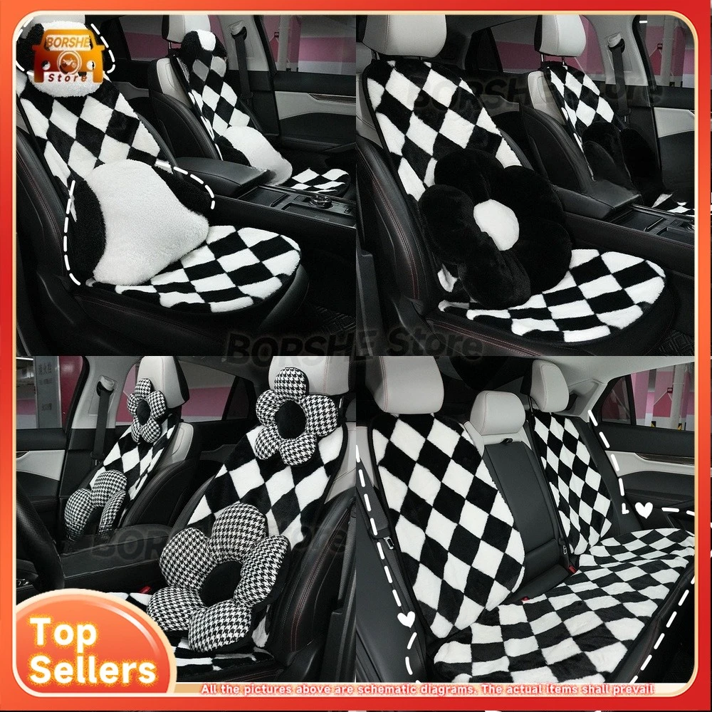 

Universal Seat CoversPlush Diamond Pattern Car Seat Cushion Non Slip Comfortable Winter Warm Thickened Car Seat Cover