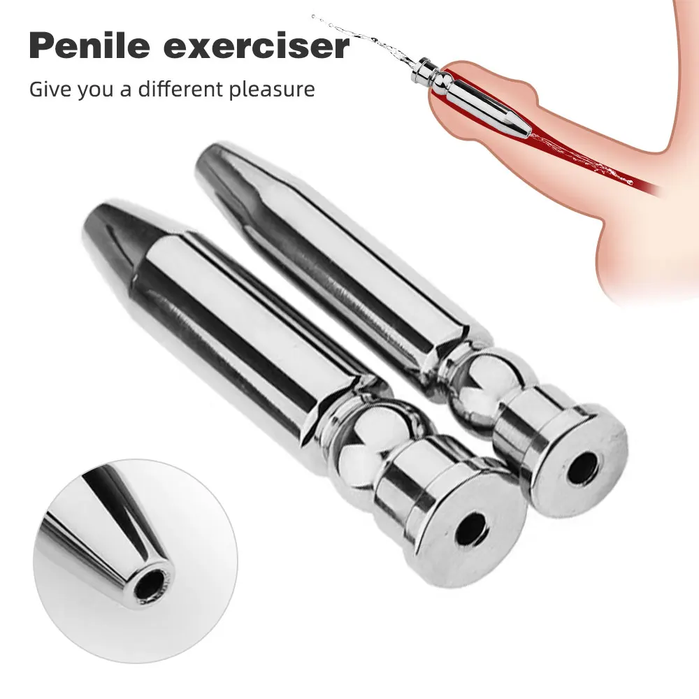 Hollow Stainless Urethral Sounds Penis Plug Urethral Dilator Male Penis Plug with Cock Ring Sex Toy for Men