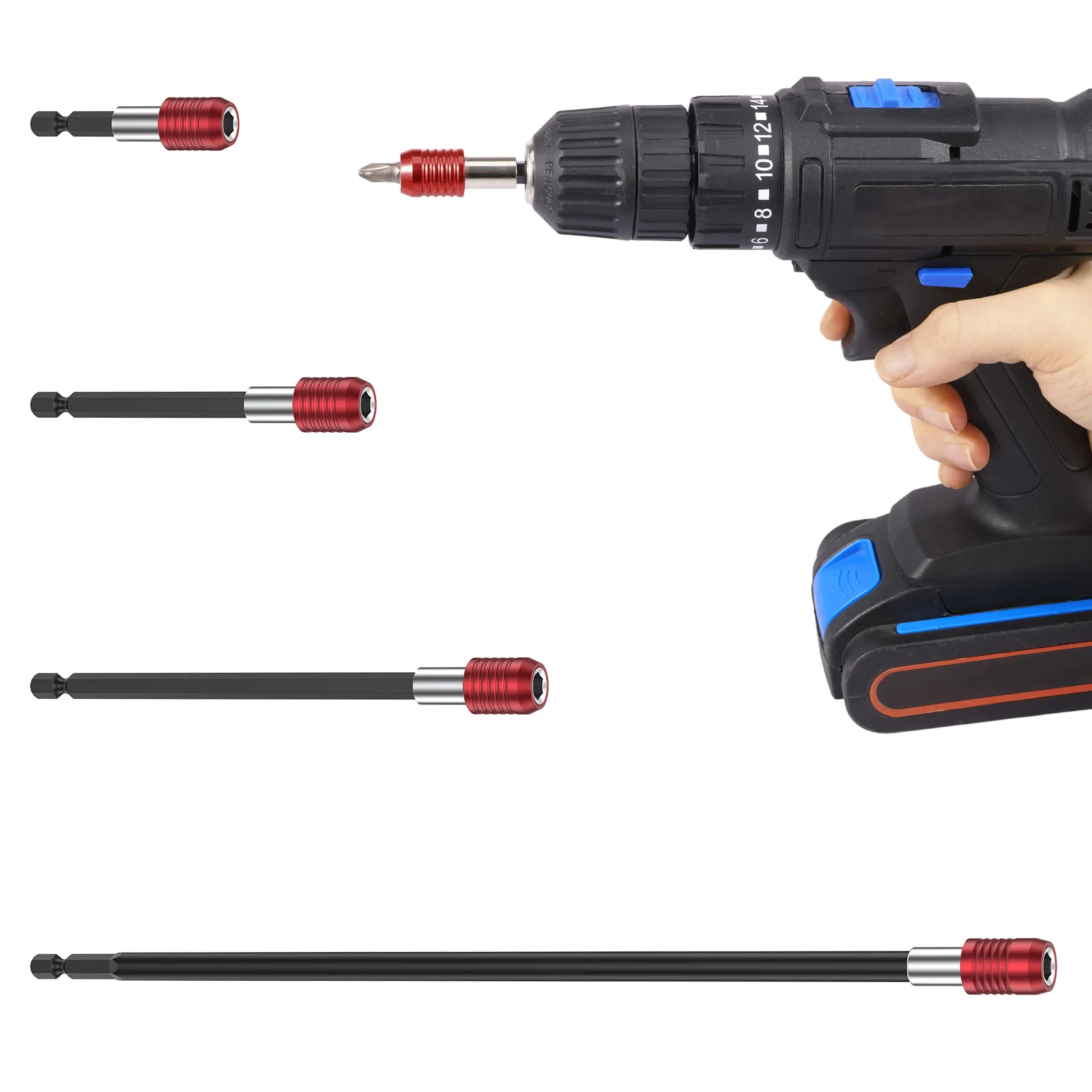 Magnetischer Bohrer-Verlängerungssatz 1/4 Zoll Sechskant-Schnellverschluss Schlagschrauber-Verlängerungsstange Dual-Lock Schraubendreherhalter 12 Zoll lang – Detail 7