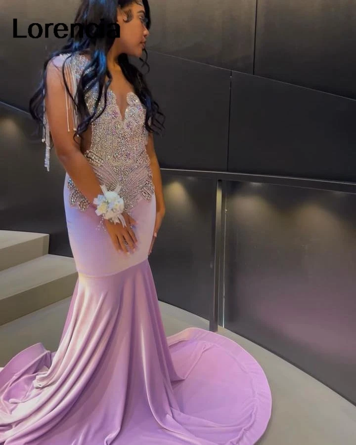 Customized Purple Diamonds Mermaid Prom Dress For Black Girls Silver Beaded Formal Birthday Dress Special Party Gown YPD183