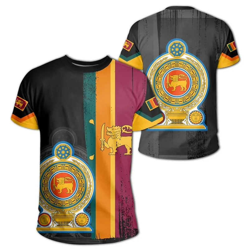 

New 3D Printed Sri Lanka Flag T Shirt Men Street Coat Of Arms Graphics T-shirt Round Neck Short Sleeves Gym Fitness Tees Tops
