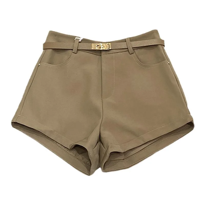 American Style Spicy Girl Khaki Suit Pants Women's High Waist Wide Leg Short Shorts Autumn 2024 New Small Size Slimming view 5