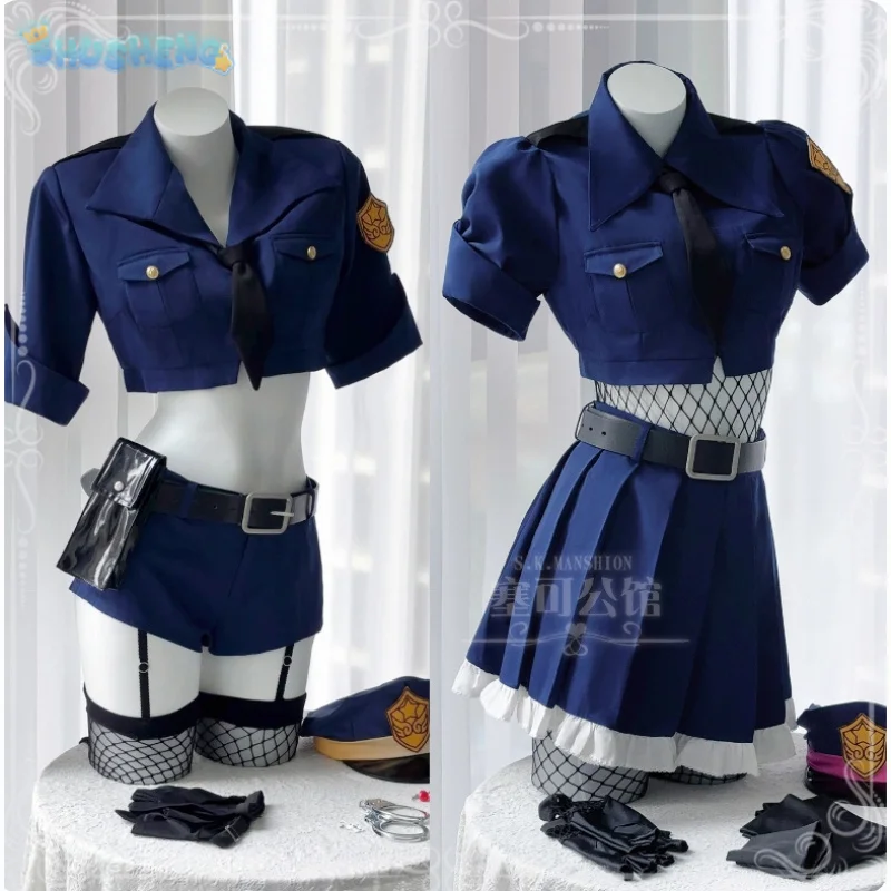 

Panty·Anarchy Stocking·Anarchy Cosplay Costume Panty & Stocking Female police uniform top skirt belt hat socks Halloween set