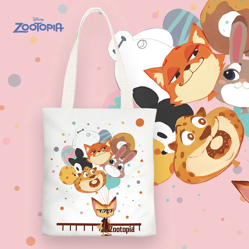 Disney Judy Hopps & Nick Wilde Canvas Bag Large Capacity Cartoon Student Shoulder Bag Portable Environmentally Friendly Shopping