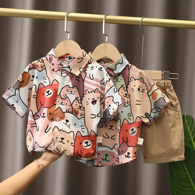 New Summer Baby Boys Clothes Sets Fashion Cotton Full Printing T-shirts+Tooling Shorts 2pcs Kids Outfits for Infant Tracksuit