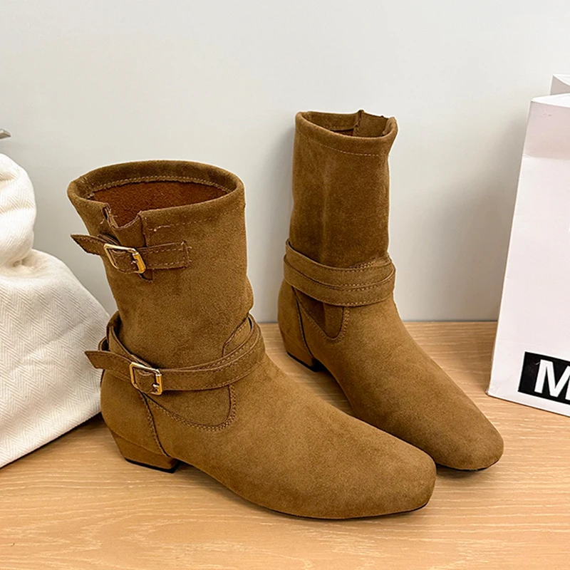 

Женские ботильоны, туфли на каблуке, массивные ботинки челси, зимняя трендовая прогулочная замшевая обувь, новинка 2025 года, туфли-лодочки, повседневные зимние ботинки Botas Mujer