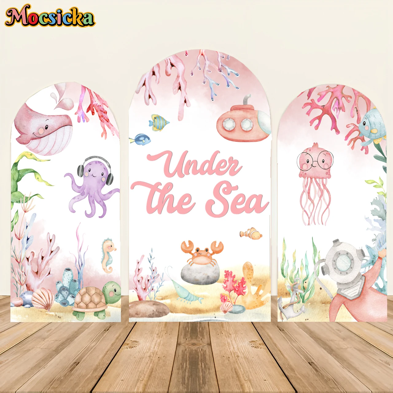 

Mochicka Double Side Stitching Arched Background baby shower decoration summer pink ocean birthday photo background studio props