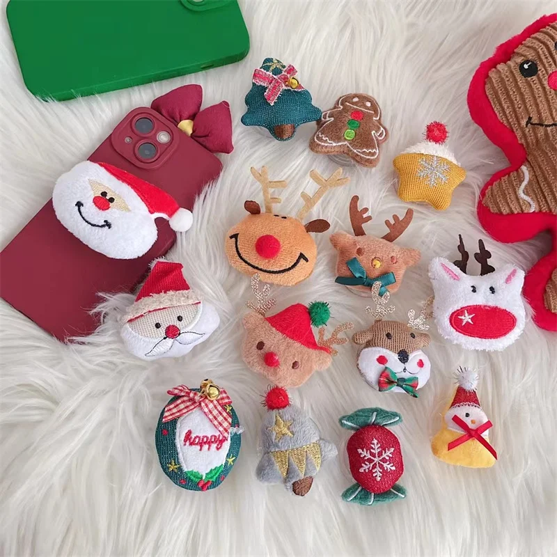 Cute Plush Christmas tree Santa Elk universal mobile phone stretch bracket cartoon fold Phone Expand phone Stand Finger Holder