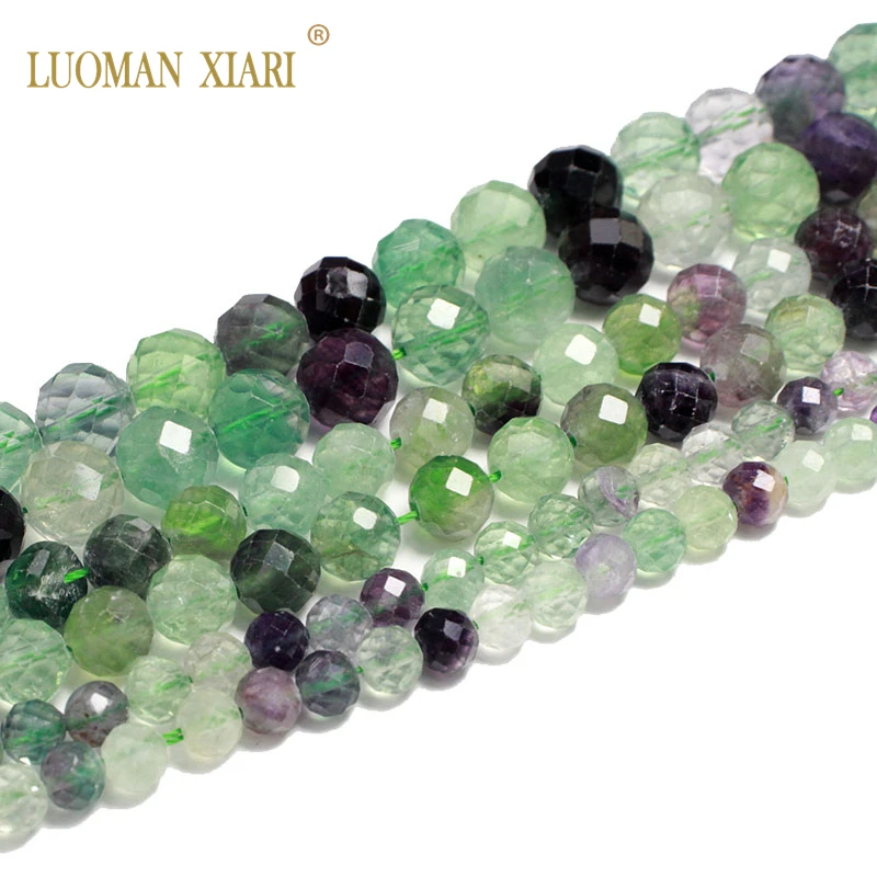 Fine AAA Round 100% Natural Stone Hard Cut Faceted Beads Fluorite For Jewelry Making DIY Bracelet Necklace Earrings 6/8/10MM