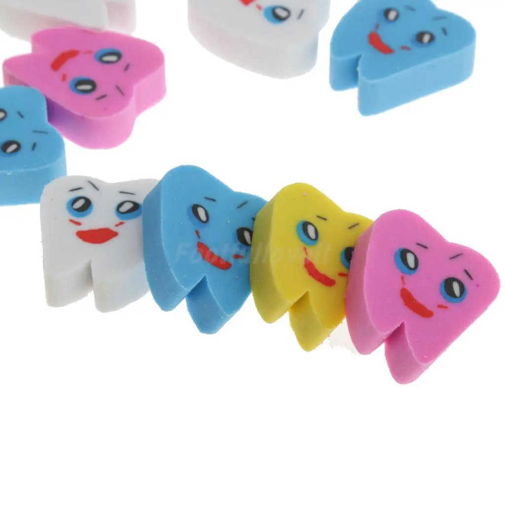 100 sztuk dental piękny gumka do mazania kształt zębów gumka do mazania dla dzieci prezent papiernicze