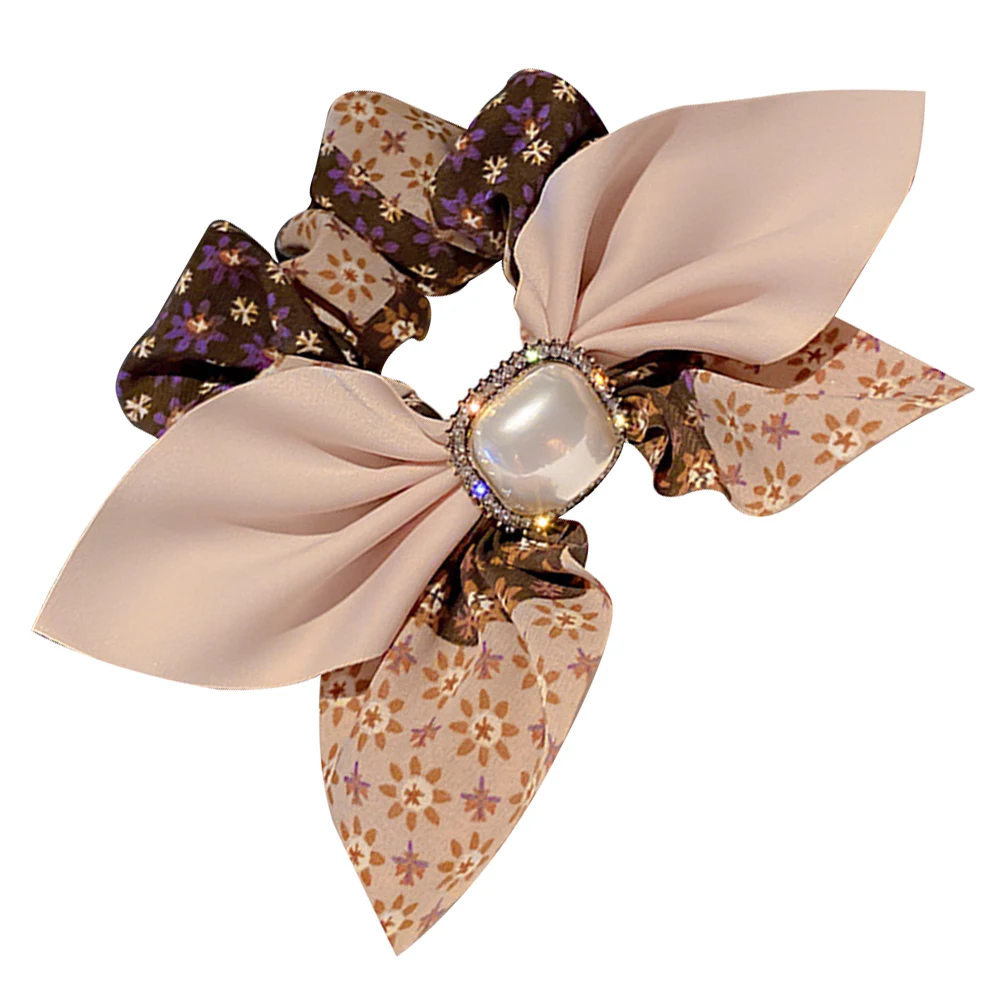 

Pearl Hair Ring Accessories Women Scrunchies Elastic Tie Ponytail Holder Bow Long Lasting Lightweight Bright Color Non Fading