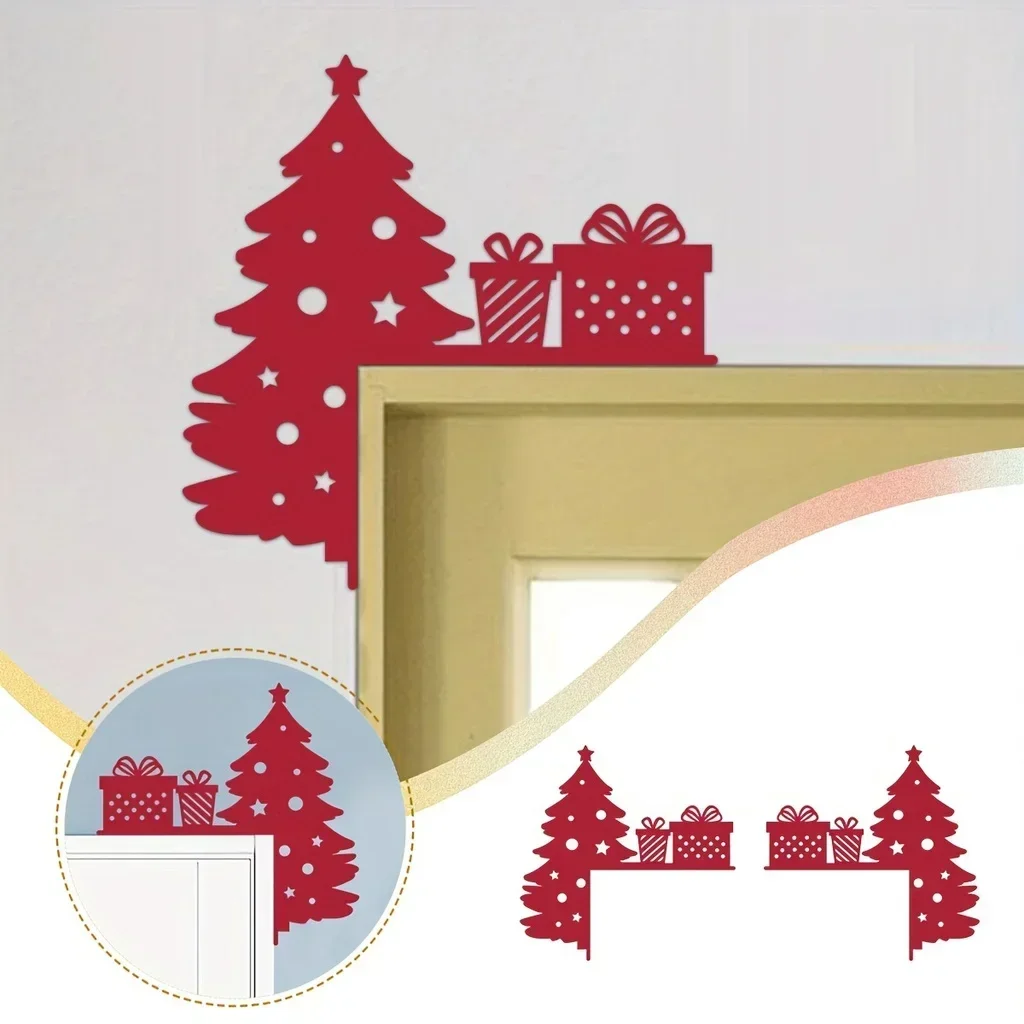 Creative Christmas Red Metal Door Corner Decorations Door Frame Corner Decorations Art Decor Metal Wall Hanging Christmas Gift w