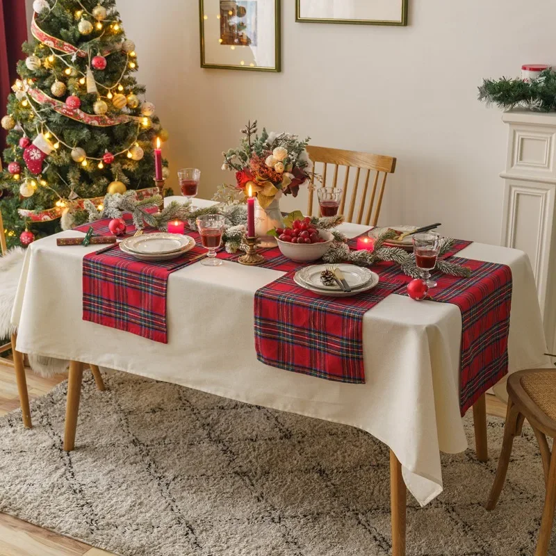 Napperons de table de Noël en tartan rouge doux, plaid, serviettes de gril, cuisine décorative, fête, décoration de la maison, 4 pièces