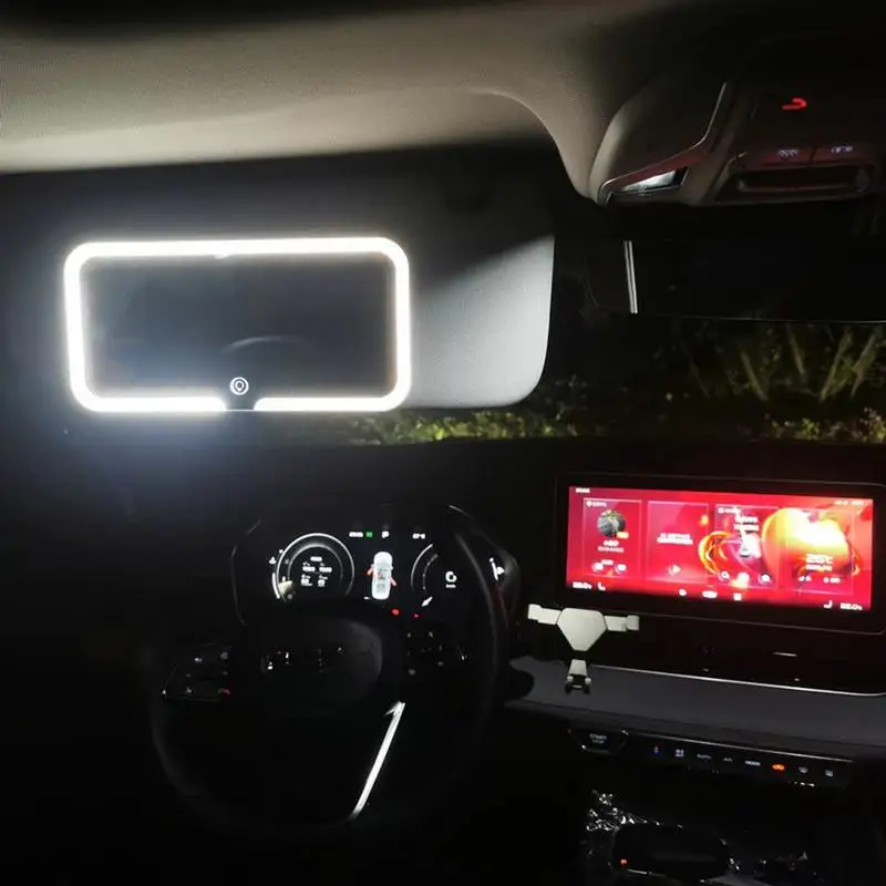 Vehicle Vanity Mirror With 3 Light Modes 60 LEDs Rechargeable Car Cosmetic Mirror Portable Auto Interior Mirrors Car Accessories