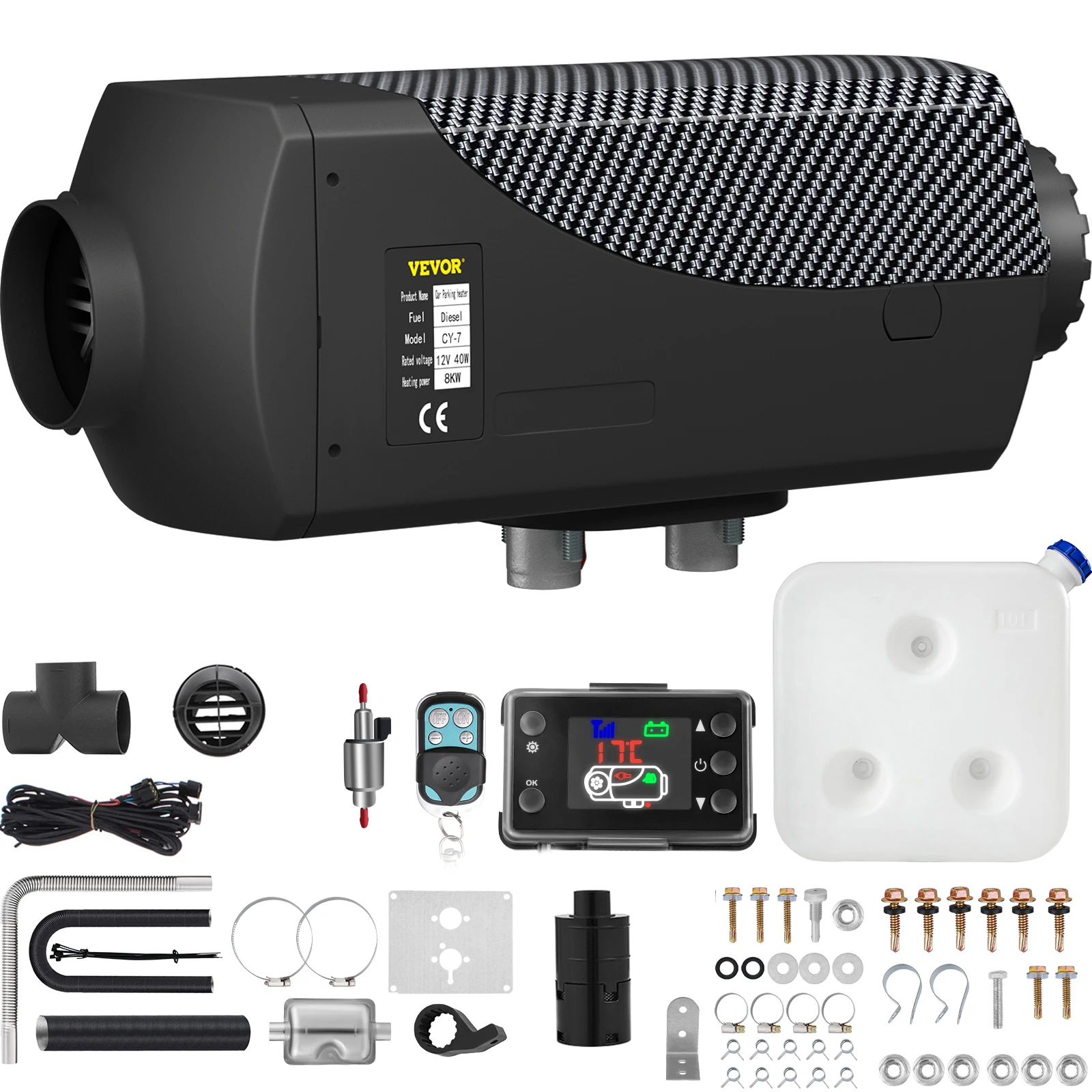 SucceBuy 8KW Diesel Air Heater Muffler Diesel Heater 12V Remote Control Diesel Parking Heater with LCD Switch for Car Truck Boat