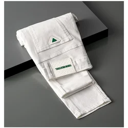 High-End White Jeans Men's 2024 Spring and Summer New Elastic Slim Fit Embroidery Trend Versatile Light Luxury Quality Pants