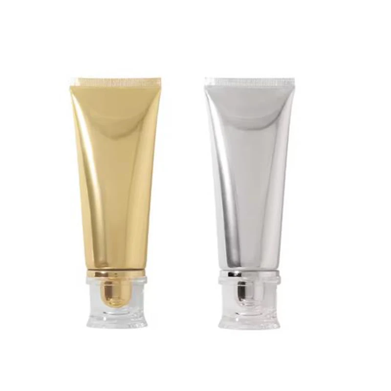 20個入り、80-100ml、金色と銀色のアルミ製プラスチック製空容器。詰め替え可能。ボディローション、ハンドクリーム、スキンケア製品、化粧品用。