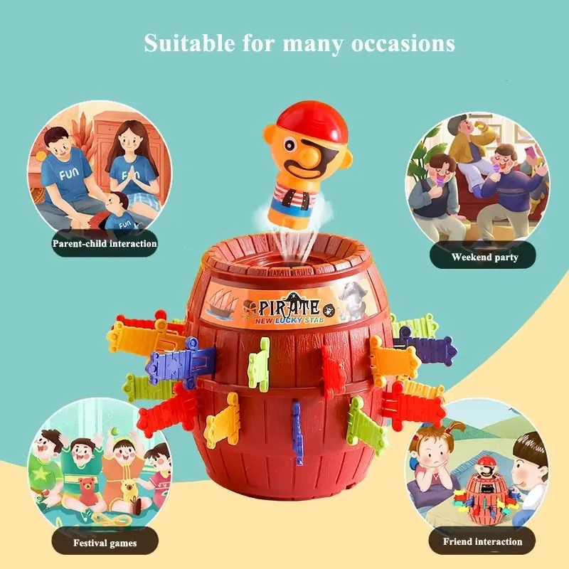 New Funny Pirate Barrel Toys Lucky Game Jumping Pirates Bucket Sword Stab Pop Up Tricky Toy Party Game Props