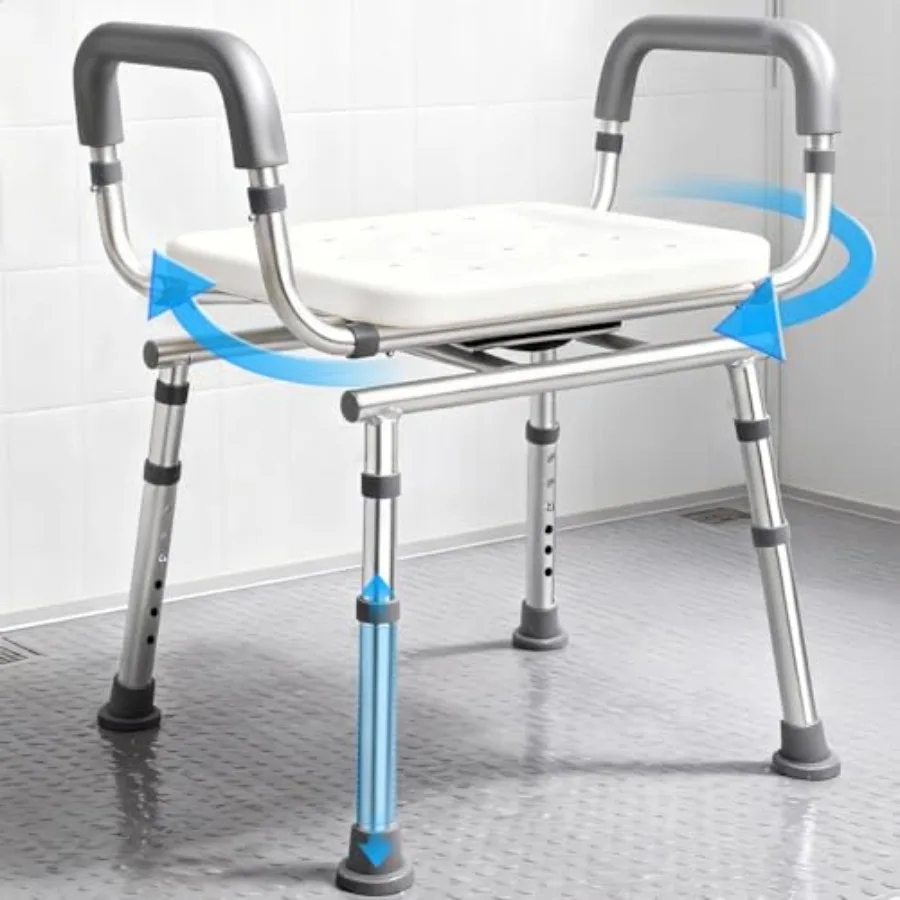 

Swivel Shower Chair with Arms Heavy Duty Shower Seat for Inside Shower Stall Bathtub Height Adjustable Safety Bath Seat for Eld