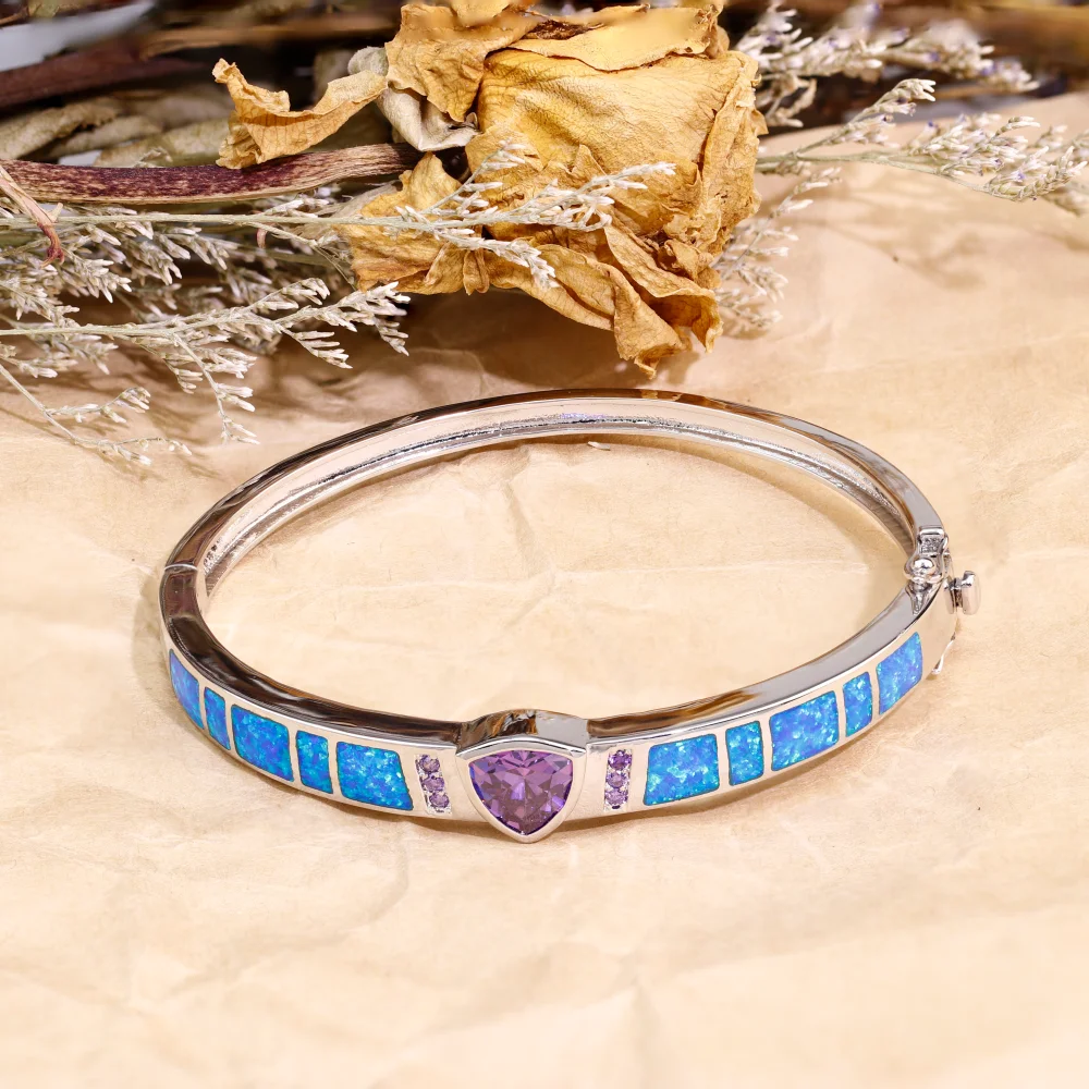 

JLZ-081 2024 New Arrival Women's Opal Bangles Unique Design Geometric Blue Opal Closed Bangles For Women's Gifts