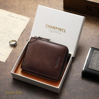 【Genuine Cowhide Leather】CHANPINCL Brand Men's Wallet First Layer Zipper Retro Male Transverse Card Holder Multifunctional Purse