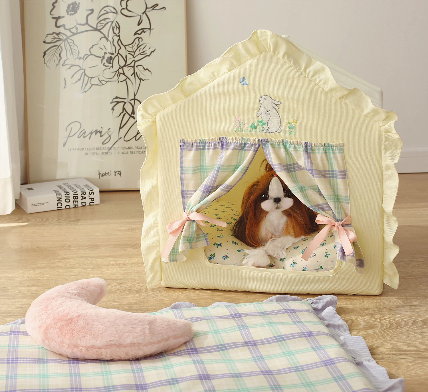 Pet House Tent Four Seasons Doghouse Cathouse Removable and Washable Cute Embroidered Small Dog Teddy