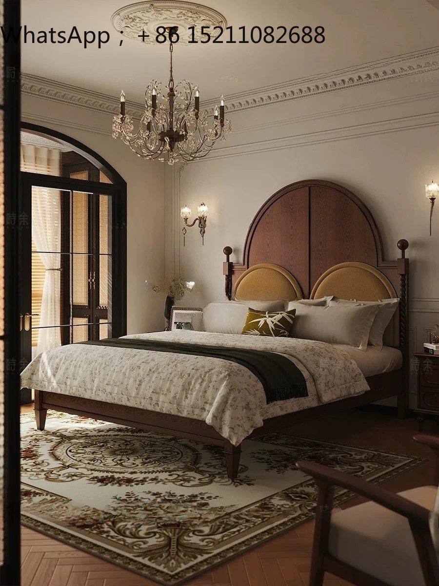 SCY light luxury premium bed retro comfortable double bed classical solid wood high-end bed