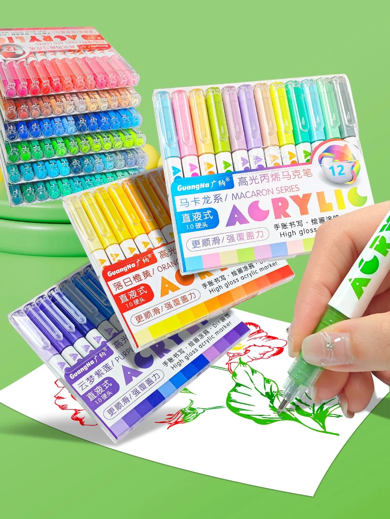 GN 12/168 Colors Direct Liquid Hardhead High-gloss Acrylic Marker, Suitable Student Notebook Writing, DIY Painting and Graffiti