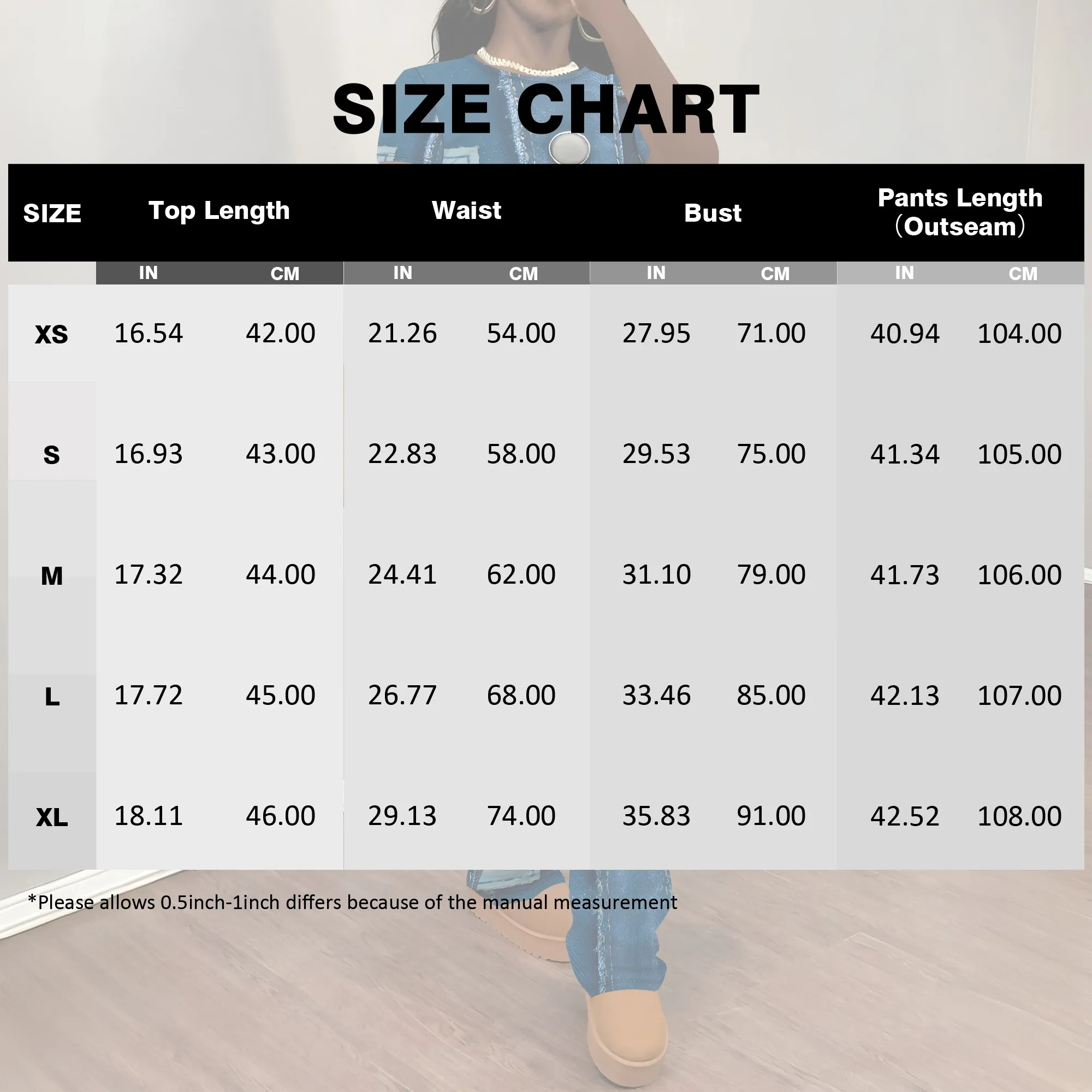 Nupusa Denim - Look Print Two - Piece Set 여성 여름 짧은 소매 캐주얼 의상