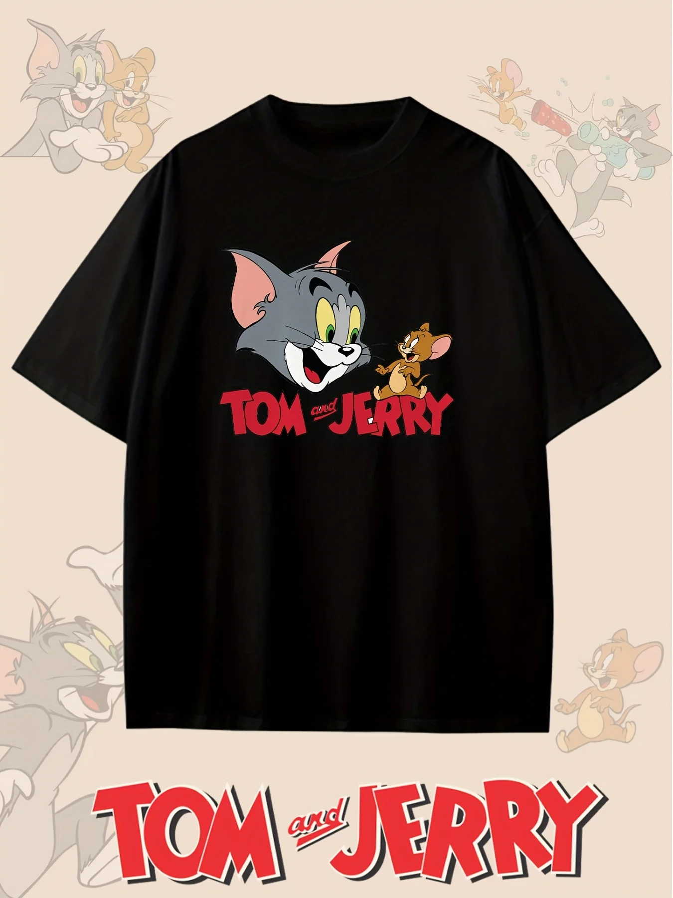 

Tom and Jerry Graphic Printing Summer Autumn Winter Cotton Men's and Women's T-shirts Short Sleeves Luxury Outdoor Sports Brand