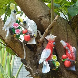 Cute Cockatoo Resin Parrot Tree Wall Mount Outdoor Garden Decoration Statue Animal Sculpture For Home Office Room Decor Ornament