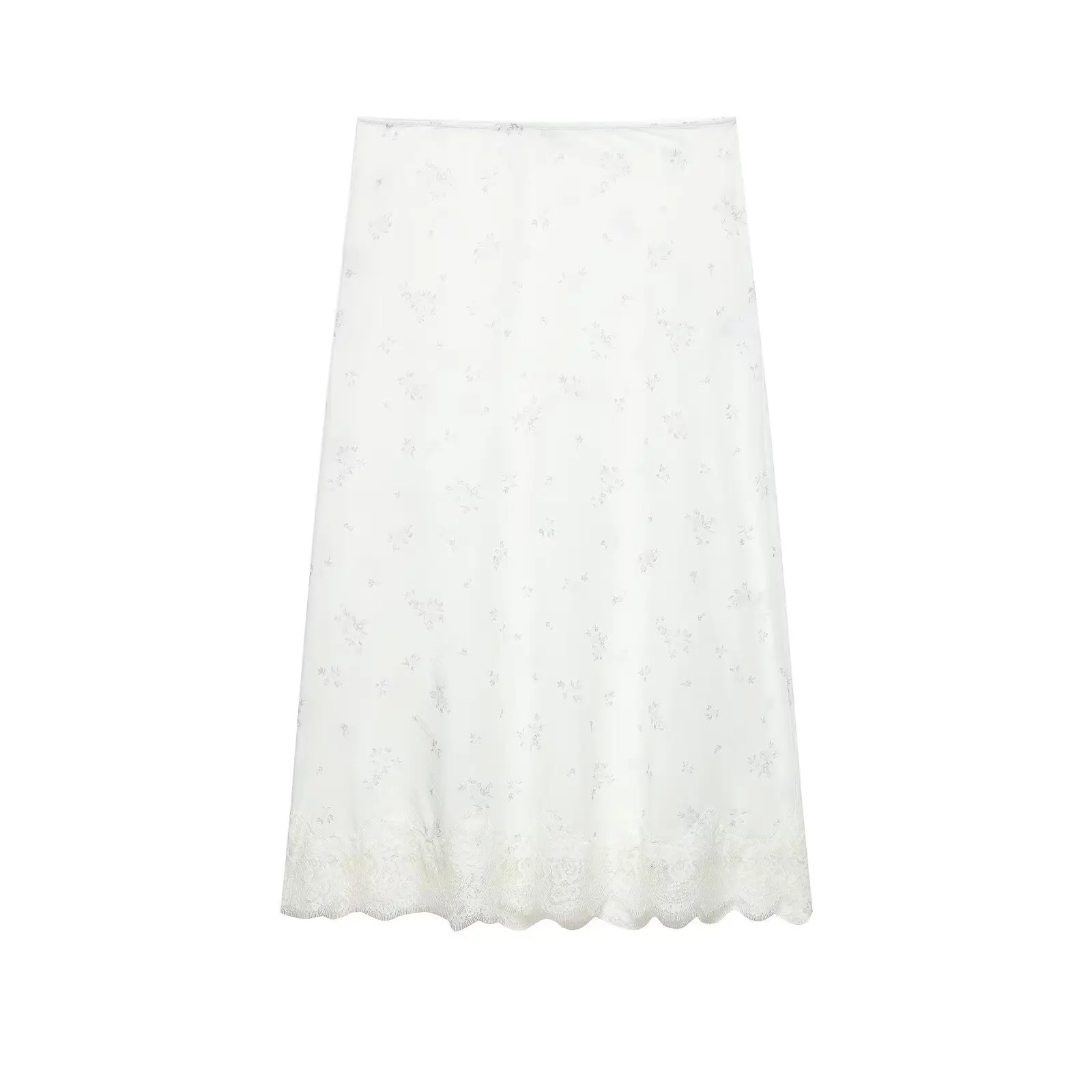

Белая юбка миди с цветочным принтом и кружевной отделкой, элегантная полупрозрачная шифоновая юбка с высокой талией для женщин, весна-лето 4OUK