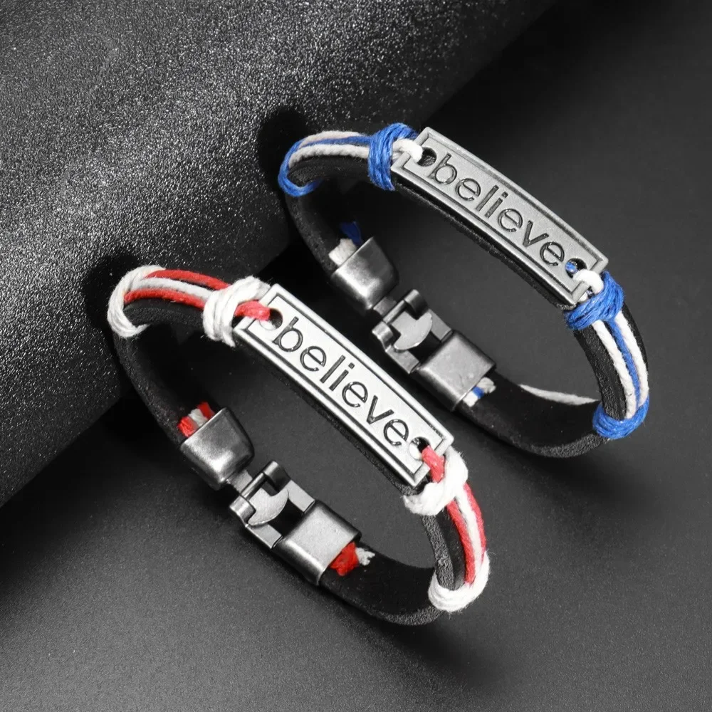 2025 New Trend Leather Braid Believe Bracelet Glamour Men's Bracelet New Fashion Jewelry Punk Accessories Party Gifts