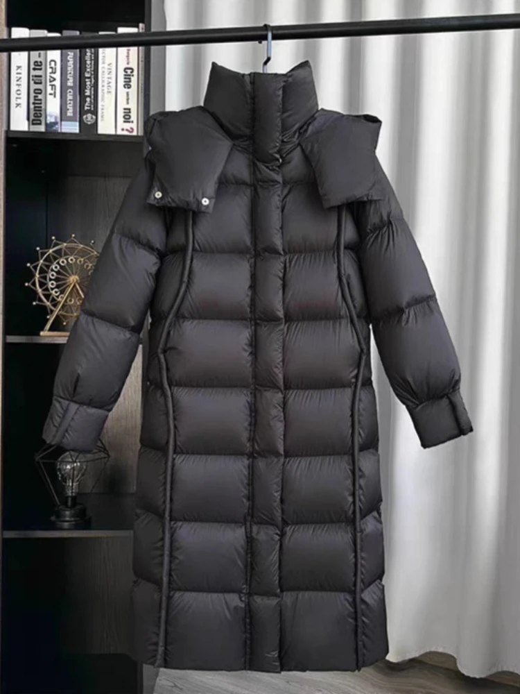2025年冬新作 レディース 90%ホワイトグースダウンジャケット 厚手 暖かい フード付き パフコート カジュアル ゆったり スノーロングパーカー アウター