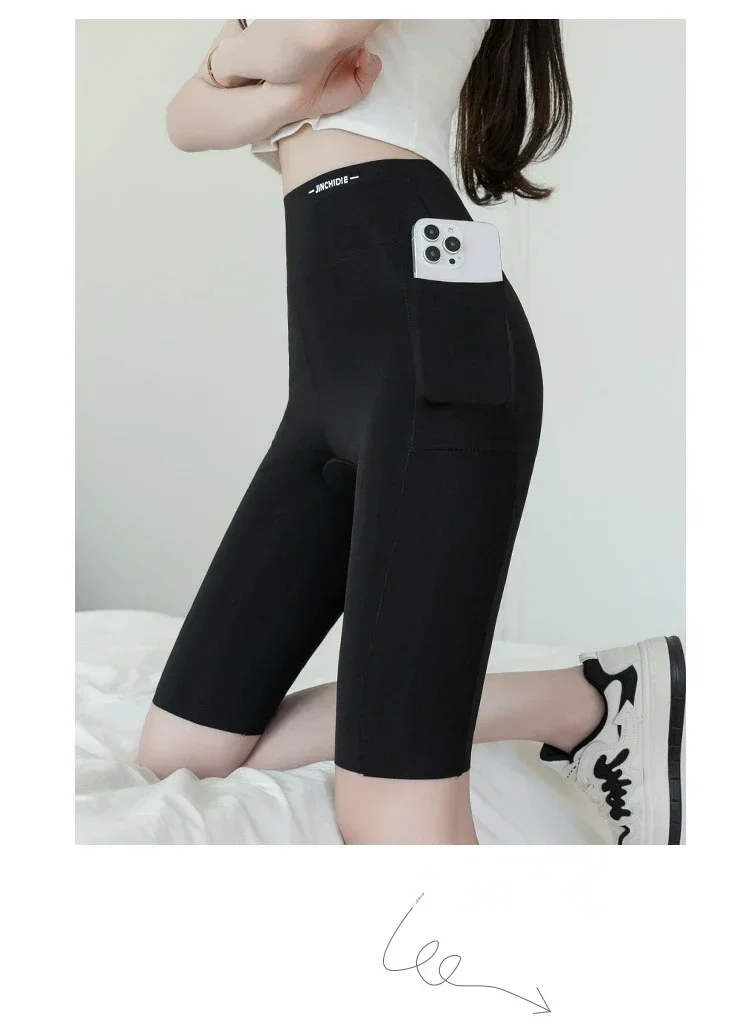 Große Leggings für Damen, Sport-Shark-Shorts mit Tasche, dehnbar, hohe Taille, Hüftlift, Workout, Laufen, schnell trocknende Gym-Shorts – Detail 18