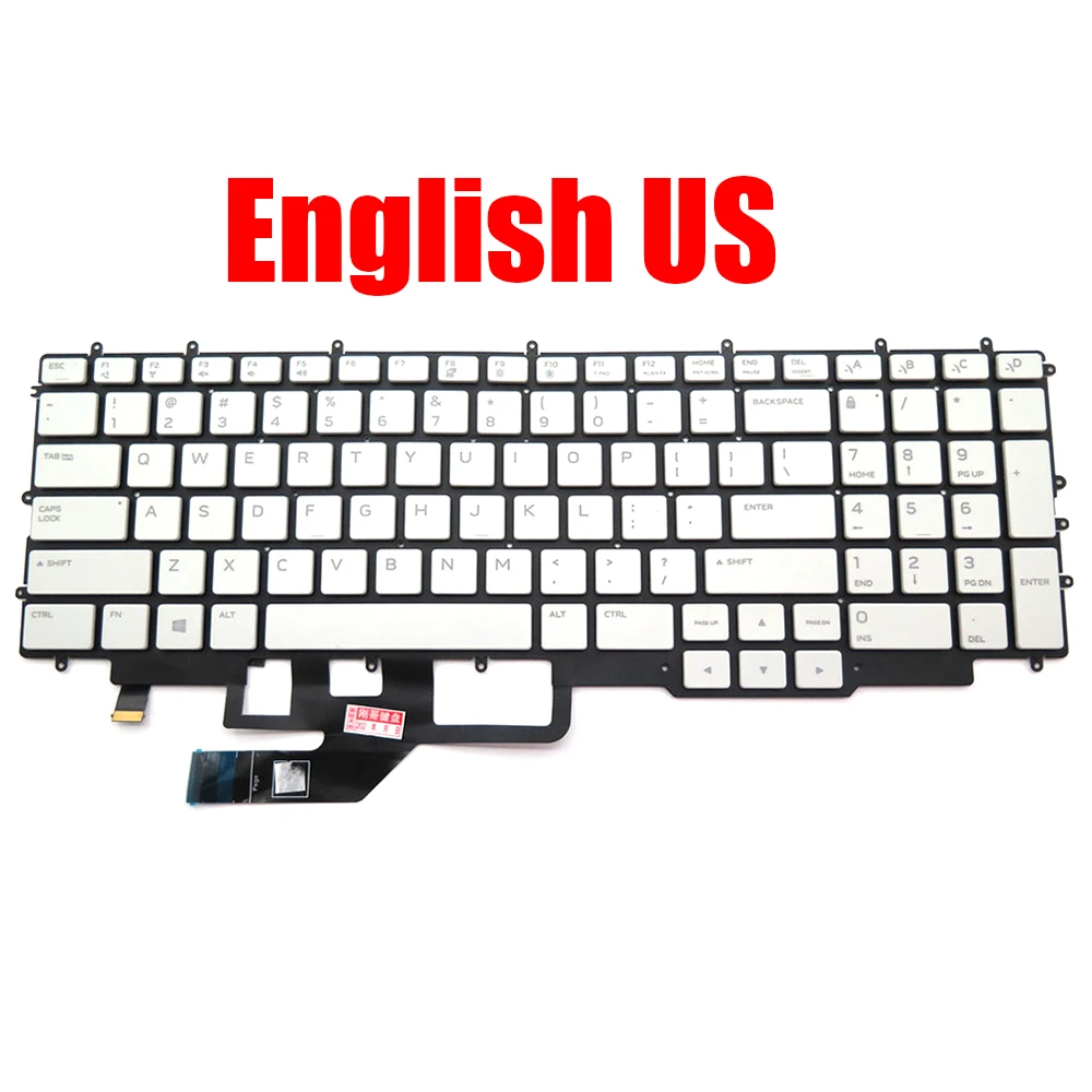 

English US Laptop Keyboard For Alienware M17 R3 / M17 R4 White With 4-Zone RGB Backlit