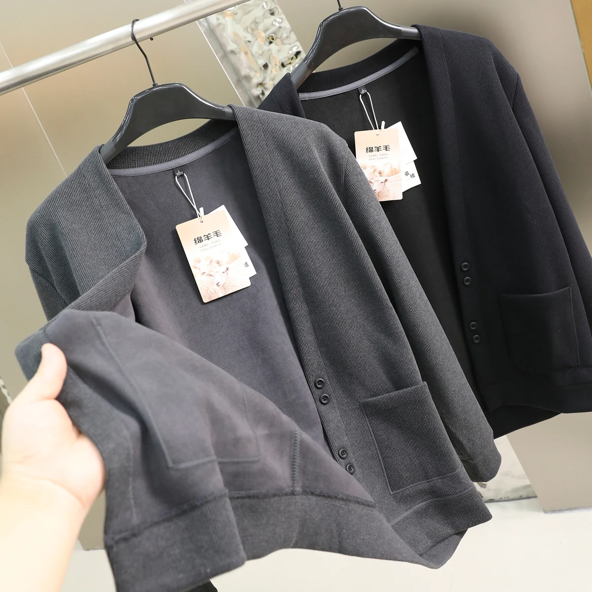 

Men's Knitted Cardigan Sweater Wool Blend Fce Lined Long Sve round Ne Warm Casual Outerwear Autumn New Sle