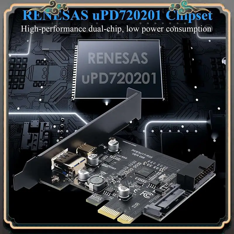Reliable-PCI-E 1X To USB 3.2 Gen1 USB3.2 Type-C Front Adapter Card 2 Ports (Type C+ Type A) Expansion Card Expansion Card