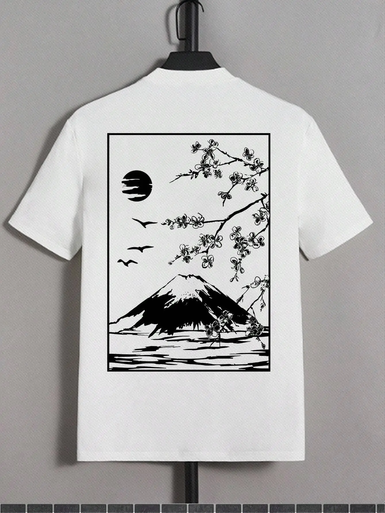 Tokyo Sakura Mount Fuji Business Card T Shirt Men Fashion Tee Clothing Cotton Summer Casual Tops Hip Hop Loose Cotton T-Shirt