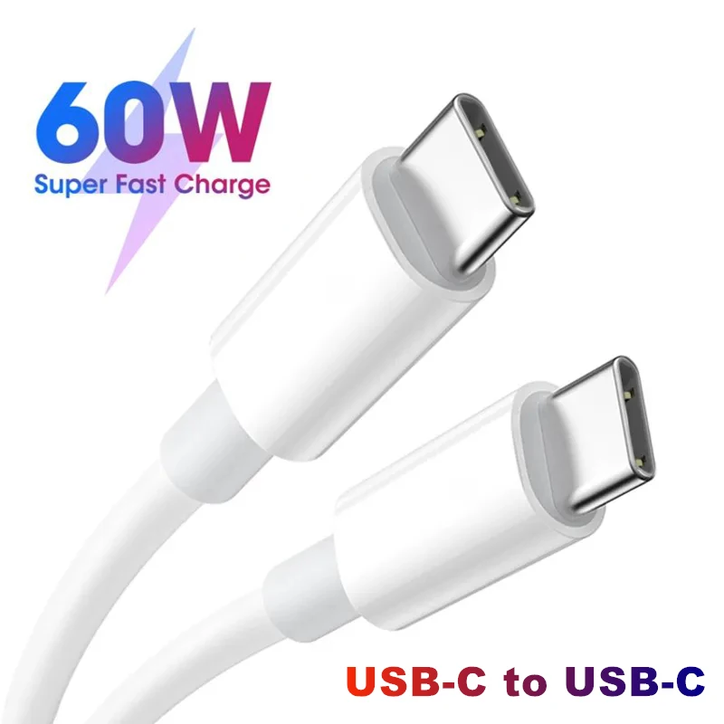 60W Type C Quick Charge Cable Super Fast Charger Cord USB C to Type-C Cables Phone Charger For iPhone Xiaomi Samsung 1m 1.5m 2m