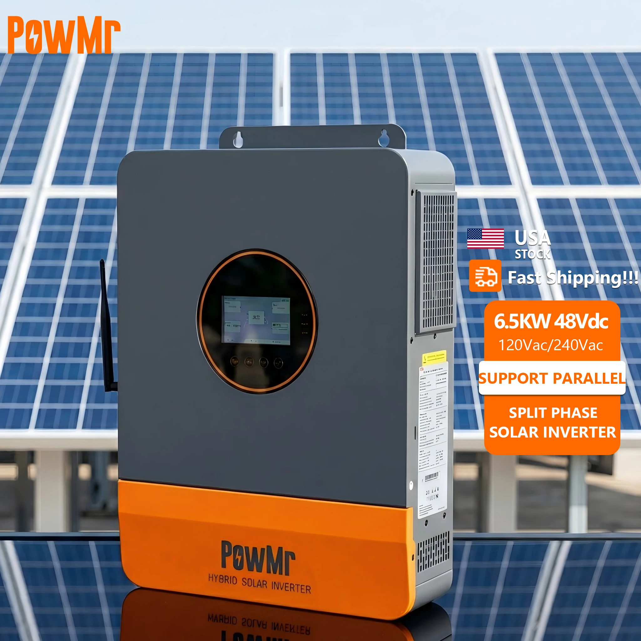 PowMr Touch Screen 6.5KW Support Single/Split Phase 110V/220V Support Parallel Dual MPPT All In One Solar Inverter