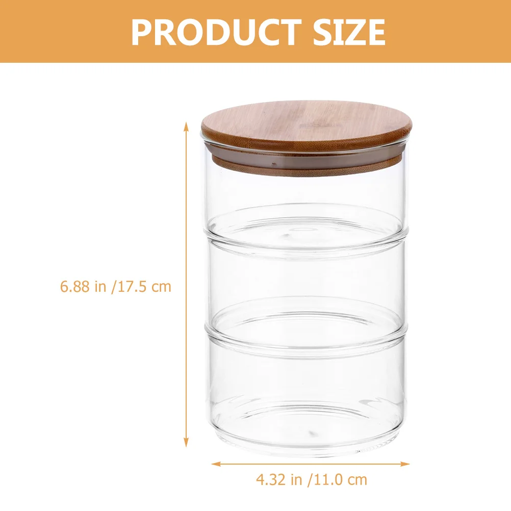 

1Set Glass Food Storage Bowls Clear Three-Layer Stackable Fruit Holder with Bamboo Lid Salad Serving Jar Glass Jars