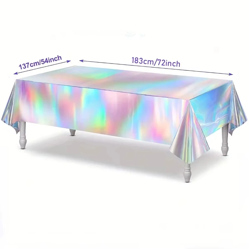 Holographic Tablecloth Decorations Shiny Iridescent Laser Disposable Table Covers for Birthday Wedding Iridescent Disco Party